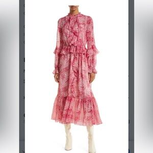 Ted Baker NWT Alissia Botanical Print Ruffled Long Sleeve Dress